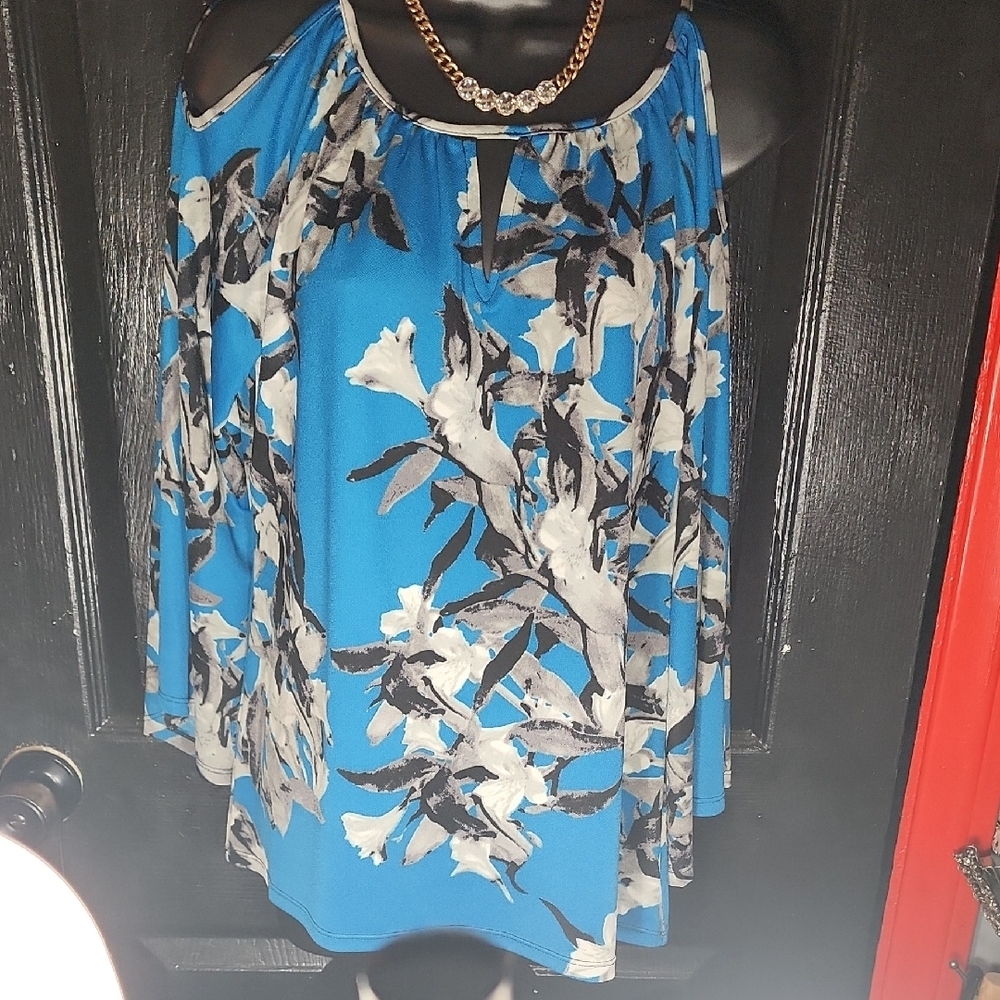 Essentials Blue Asymmetrical Sleeveless Blouse